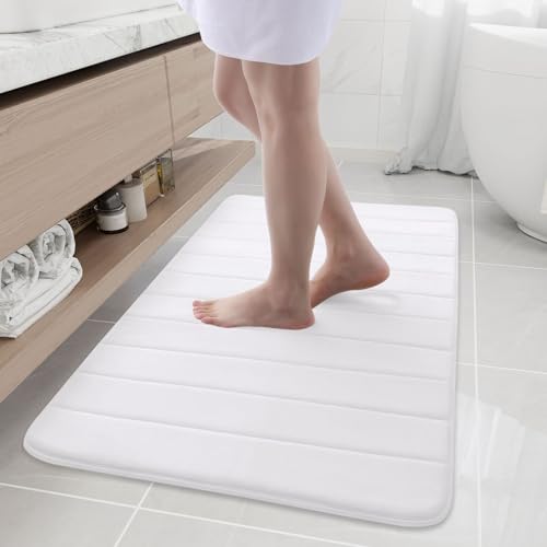 Buganda Memory Foam Bath Mat, 44" x 24", Ultra Soft Bathroom Rugs, Water Absorbent and Machine Washable Bath Rug Runner for Bathroom, Shower, and Tub, White - color: White, size: 44" X 24"