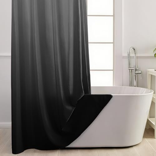 Extra Long No Hook Shower Curtain with Snap in Liner, Ombre Black White Shower Curtains and Liner Set, Hotel Fabric Bath Curtain for Bathroom, Mesh Top Window Waterproof Washable, 71" x 84" - color: Ombre Black, size: 71"W x 84"L (Pack of 1)