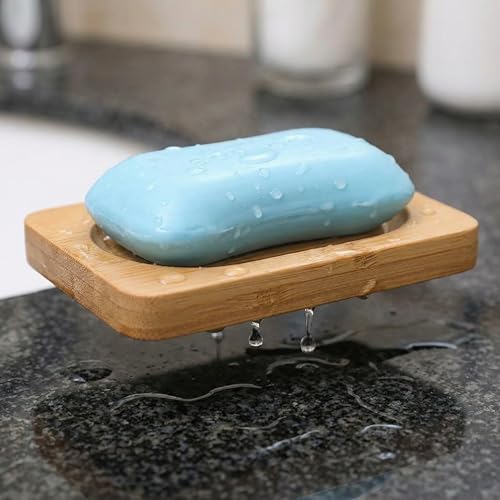 2Pcs Bamboo Soap Dish Wooden Tray Holder for Shower Steamer Bar Soap Dishes Natural Wood Bathroom Kitchen Shampoo Soap Holder 2 Size