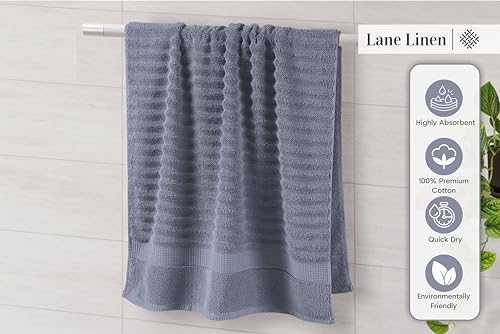 LANE LINEN Towels for Bathroom - 6 Piece Value Set - 100% Mercerized Cotton, Super Soft & Quick Dry - 2 Bath, 2 Washcloths, 2 Hand Towels - Oeko TEX Certified, Tumble Dry Safe & Durable - Cool Grey - color: 01: Cool Grey, size: 6 Piece Towel Set