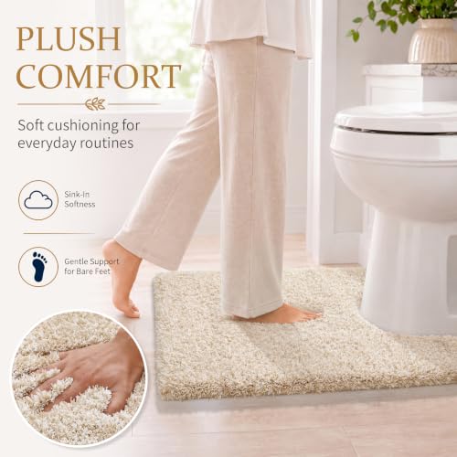 Yimobra Toilet Rugs U Shaped 24X20, Ultra Soft and Water Absorbent Bath Mats, Non Slip Fluffy Luxury Microfiber Contour Bath Rugs for Toilet, Dry Quick, Machine Washable, Light Beige and White - color: Light Beige and White, size: 20" X 24" Contour Rug