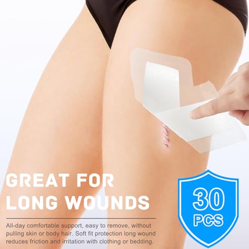 30 Pack 4"x12" Waterproof Adhesive Island Dressing for Post-Surgery Recovery | Sterile Bordered Gauze Bandages with Non-Stick Pad for Knee/Hip Replacement, Surgical Incision Care & Shower Protection - size: 4x12 in
