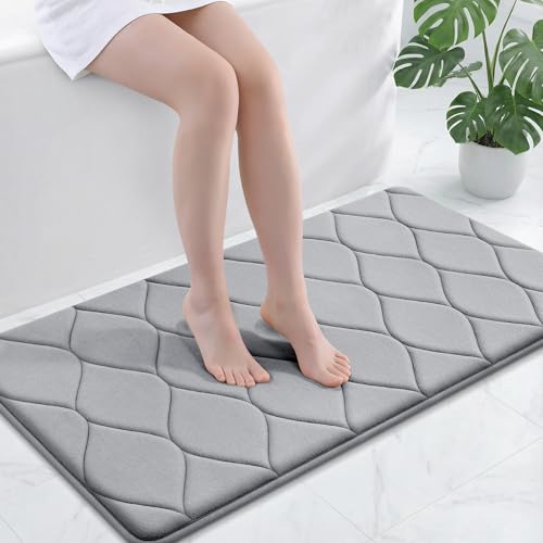 Smiry Memory Foam Bath Mat 44''x24'', Ultra Soft Non-Slip Bathroom Rug, Plush Water Absorbent Quick Dry and Machine Washable Floor Mat for Shower, Tub & Home Decor, Grey - color: Grey, size: 44''x24''