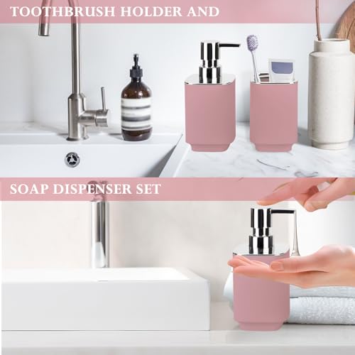 Pink Bathroom Accessories 2 Pieces, Soap Dispenser and Toothbrush Holder Set for Boho Bathroom - color: Pink, size: 2PCS