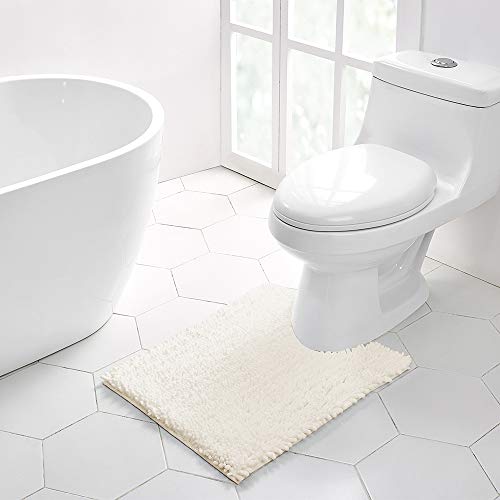 Walensee Bathroom Contour Rug Non Slip Toilet U Shaped Bath Mat (20x24, Ivory) Water Absorbent Super Soft Shaggy Chenille Machine Washable Dry Extra Thick Perfect Absorbant Best Plush Carpet - color: Ivory, size: 20"x24" Contour Rug