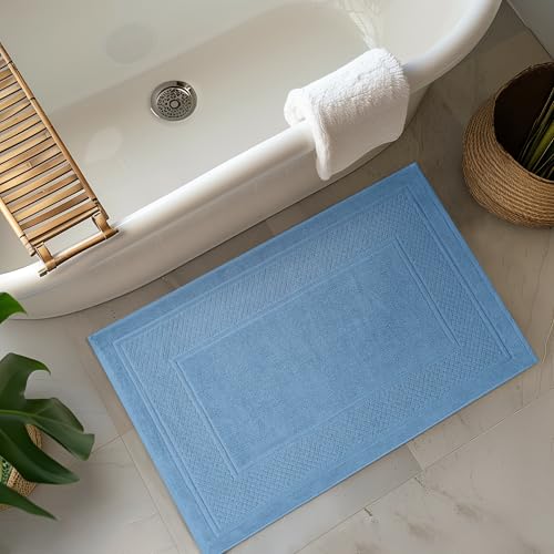 Avalon Towels Light Blue Bath Mat - 100% Cotton Set of 2 Absorbent Bathmat - Bathroom Mats Quick Dry Bath Mats for Bathrooms (22x34 Inches) - color: Sky Blue, size: Pack of 2