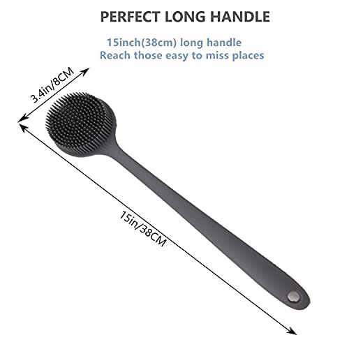 Long Handle Silicone Body Scrubber for Shower, Dual-Sided Back Scrubber Brush with Soft Bristles&Massage Nodes, Exfoliating Bath Brush for Hard to Reach Areas, Easy to Clean & Quick Dry, for Daily Use - color: Gray