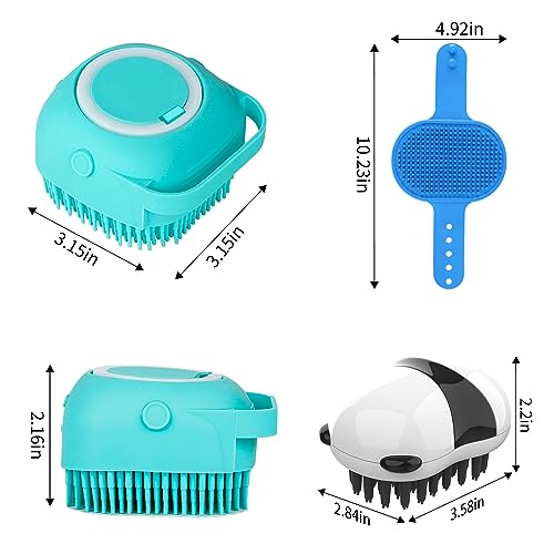 Comotech 3-in-1 Dog Grooming Brush | Adjustable Handle Shampoo Brush & Scrubber for Short & Long Haired Dogs & Cats (Blue Blue White) - color: Blue Blue White