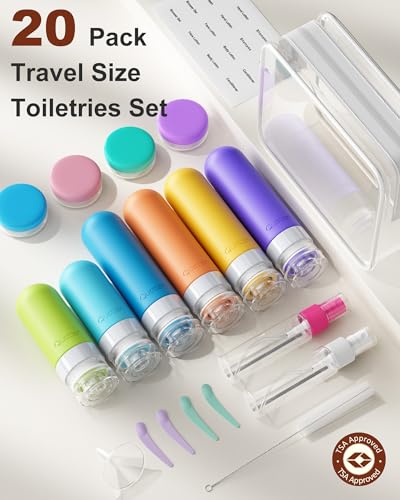 20 Pack Travel Bottles for Toiletries, Original Patented, TSA Approved Travel Size Containers, Leak Proof Silicone Shampoo and Conditioner Bottles Women & Men, Airplane Cruise Essentials, Multi - color: Multi