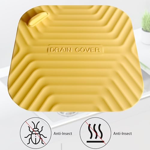 Shower Drain Cover Tub Stopper,2 Pieces Sewer Anti-Odor Mat Deodorizing Drain Plugs for Kitchen,Bathroom and Laundry(5.9x5.9 inch) Yellow - color: Yellow/2-piece Set