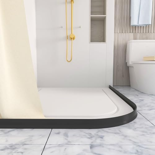 Raycity 3" High Shower Threshold Water Dam 59 IN Collapsible Shower Water Splash Guard for Curbless Shower Threshold Barrier Water Stopper for Wet and Dry Separation Bathroom and Kitchen (Black) - color: Black, style: 59 inch