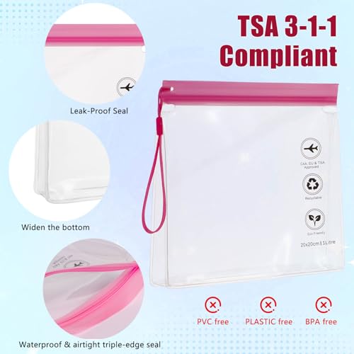 Reusable Quart Size TSA-Approved Toiletry Bag with Gusseted Bottom, Clear Makeup Cosmetic Bag Organizer, 4-Pack of 16 mil Quart Size Travel Bag for Toiletries, Carry-on Travel Accessories Essentials - color: Pink