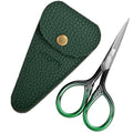 Small Sharp Scissors for Women Men Eyebrow Hair Beauty Grooming | All Purpose Tiny Travel Kit, for Beard, Moustache, Eyelash, Sewing, Embroidery, Detail Thread Paper Cutting with PU Cover - color: Dark Green