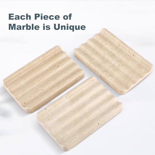 Karibiber Marble Soap Dish, Beige Travertine Bar Soap Holder Shower, Large Bathroom Soaps Saver, Easy Cleaning Natural Stone Sponge Holder for Kitchen Sink, Executive Jewelry Ring Tray - color: Travertino Romano