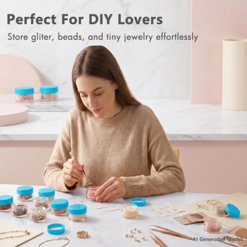 3 Gram Sample Jars with Lids, 25 Count Mini Cosmetic Containers - Makeup Travel Containers with Labels, Tiny Disposable Spatulas - color: Blue
