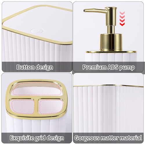 XLHOMO Bathroom Accessories Set - Gorgeous Bathroom Set, 10PC White Bathroom Accessory Set, Toilet Brush, Trash Can, Qtip Holder Dispenser & Soap Dispenser - size: Bath Set, style: White&Gold