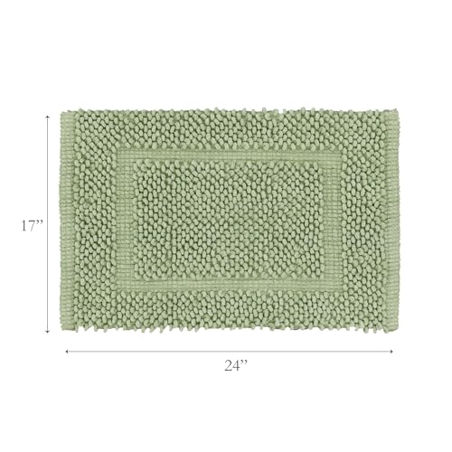 Jean Pierre New York 100% Chenille Cotton Skid Resistant Plush Bath Mat - 17"x24" Bathroom Rug - Sage Green - color: Sage Green, size: 1'5" x 2' (Rectangular)