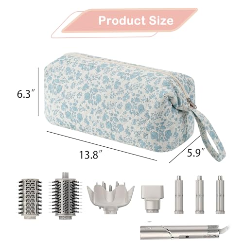 RSRSLEII Large Quilted Hair Tools Travel Bag with Floral Pattern,Hair Styling Accessories Storage Case for Flat Irons,Straightener,Curling Iron,Hair Dryer,Portable Organizer (08 Blue Flower) - color: 08 Blue Flower