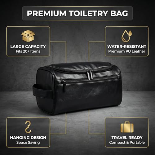 Men’s Hanging Toiletry Bag, Large Capacity Travel Dopp Kit Organizer for Business Trip – Waterproof Shaving Bag Multi-Compartment Storage for Grooming Essentials, Bathroom & Gym (Black) - color: Black