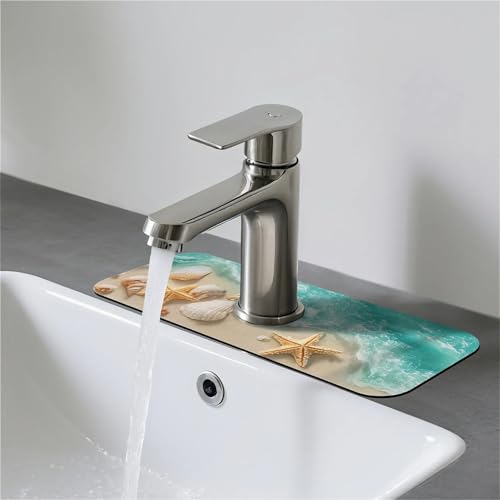 Faucet Fast Absorbent Pad - Beautiful Beach With Starfish And Shells Drying Pad, Suitable For Kitchen, Bathroom, Island And Other Scenes - color: Beautiful beach with starfish and shells