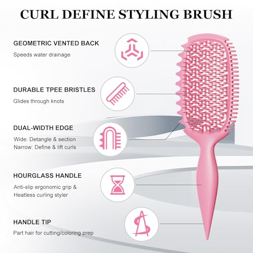 Curl Defining Brush for Thick Coily Hair, Firm-Bristle TPEE Detangling Brush for Coarse 4A–4C Curls, Dual-Sided Wide & Narrow Tooth Brush for Wet & Dry Curl Shaping– Women & Men (2054-Pastel Pink) - color: 2054-Pastel Pink