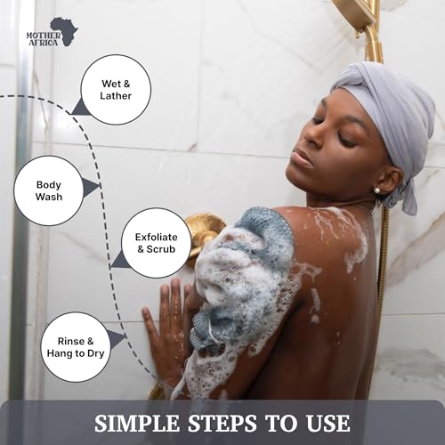 MOTHER AFRICA African Net Sponge Authentic with Knots 2 Pack Black Owned Exfoliating Body Scrubber Bath Sponge for Shower Washcloth Loofah Gentle Deep Cleansing Back Scrubber Face & Body Men & Woman - color: Grey & Black