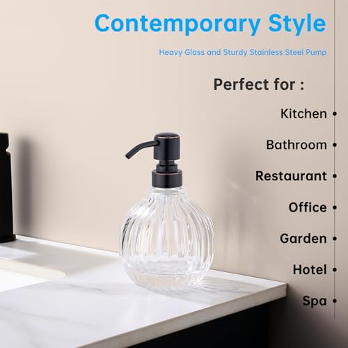 Round Soap Dispenser Bathroom with Oil Rubbed Bronze Pump, Glass Bottle with Stainless Steel Pump Liquid Sphere Soap Dispenser Circular Countertop Kitchen - color: Oil Rubbed Bronze, size: 11oz-Round