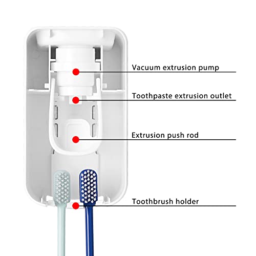 2 Slot Toothbrush Holder and Toothpaste Dispenser Wall Mounted, Automatic Toothpaste Squeezer, 2 in 1 Tooth Brush Toothpaste Organizer for Shower (Blue) - color: Blue, size: 1