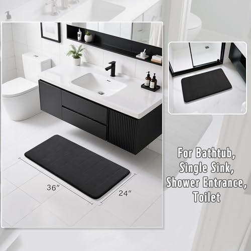 Yimobra Large Bath Mat 36"x24", Super Soft Quick Dry Memory Foam Bathroom Rug, Water Absorbent, Non Slip Backing Machine Washable for Tub Shower, Thick Comfort Support, Black - color: Black, size: 36" X 24"