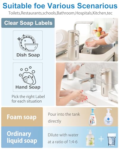 Automatic Foaming Soap Dispenser,4-Level Adjustable Foam, Wall Mount,USB Rechargeable,12.8oz/ 380ml,Touchless Hand & Dish Soap Dispenser for Bathroom, Kitchen,Hotel, Restaurant - color: Champagne Gold