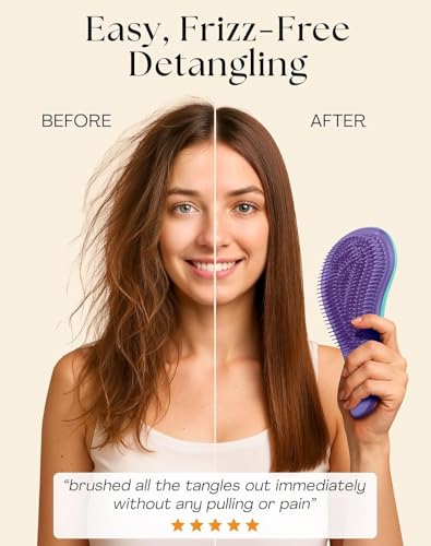 Lily England Detangler Hair Brush for Curly, Thick, Straight & Natural Hair - Gentle Detangling Brush for Women, Kids & Toddlers with Flexible Bristles - Smooth Hairbrush for Wet & Dry Hair, Ombre - color: Ombre