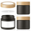 2 oz Matt Black Glass Jars with Lids, 3 Pack Small Glass Containers with Plastic Woodgrain Lids & Inner Liners, Empty Reusable Airtight Cosmetic Containers for Tea, Coffee, Creams, Lotion, Spice - color: Black