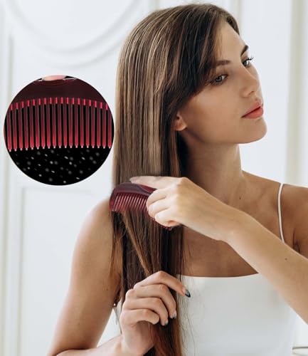 Dandruff Comb Removal Hollow Fine Tooth Scalp Detox Hair Care Tool 2PC | Build Up Flakes Lice Comb, Self Cleaning, Button Release Design, Anti Slip Comb Handle, Scalp Masssage, for Women Men Kids - color: 2PC Black+Red