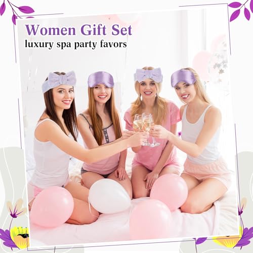 6 Set Spa Gifts Bulk for Women, Sleepover Party Favors Supplies for Bridesmaid Bridal Shower Wedding Guests Baby Shower Birthday Gift with Towels Socks Hair Tie Clip Eye Masks(Purple) - color: Purple