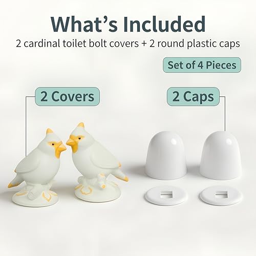 Glow in the Dark Bird Toilet Bolt Covers Decorative, Bolt hole 1.14'' | 2Pack PLA Material, Hides Rusty Toilet Bolts, for Bird Lovers, Glows After Light Exposure - style: Cardinal Bird