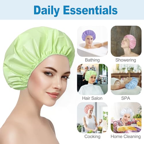 6 PCS Shower Caps for Women, Double Side Waterproof Shower Cap, PEVA Bath Caps for Shower, Bathing Shower Caps - Candy Color - color: Solid