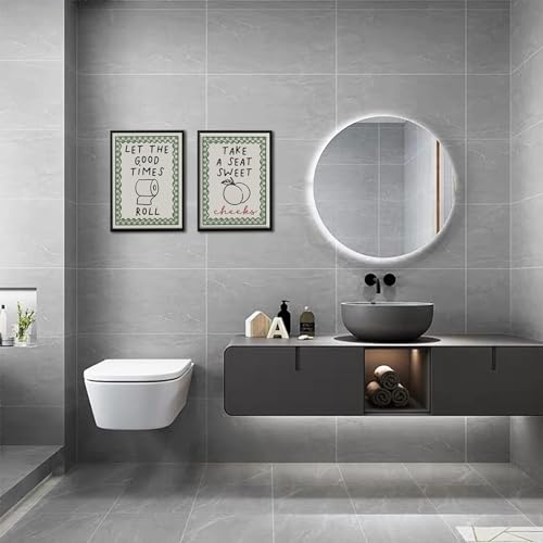 HDXUFJQ Black Frame Funny Bathroom Wall Art Retro Green Minimalist Bathroom Wall Decor Trendy Preppy Dorm Toilet Sign Prints Humor Canvas Picture for Restroom(8"x10") - color: Framed Two Bathroom Signs, size: 10"L x 8"W