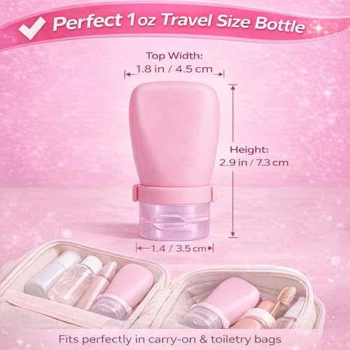 1 oz Travel Bottles, Leakproof Silicone Squeeze Bottle Mini Travel Size Container for Toiletries Lotion Shampoo and Conditioner Liquid Salad Dressing to go Condiment, TSA Approved, 4 Pack - color: Pink, Green, Clear, size: 1 oz