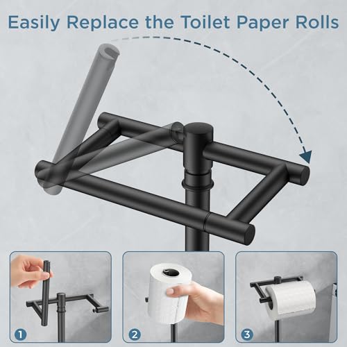 Toilet Paper Holder Stand Adjustable, Freestanding Tissue Roll Holder for Bathroom, Pivoting Design, Durable SUS 304 Stainless Steel and Weighted Base Toilet Paper Stand, Storage (Matte Black) - color: Matte Black