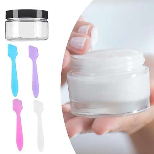 12 Pcs 15ml/0.5oz Small Travel Containers, 4 Pcs Makeup Spatula, Clear Plastic Cosmetic Jar Refillable Roun for Lotion Cream Products Sample Bottles, Plastic with Screw on Lid Container (Black) - color: black