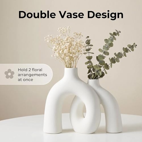 CEMABT Modern Nordic Boho Vase Set - Elegant White Matte Ceramic Home Decor for Living Room, Bookshelf, Mantel, Entryway Table & Console Décor | Shelf Decorations Gift - color: Ivory