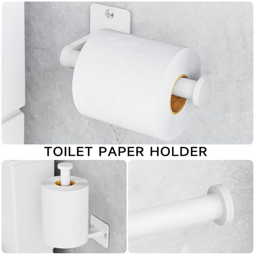 KLJKPA Bathroom Accessories Set, 4-Piece White Bathroom Hardware Set | 24 inch Towel Bar, Towel Racks for Bathroom, Robe Towel Hooks, Toilet Paper Holder Wall Mounted - color: White (4 Piece), size: 24 inch