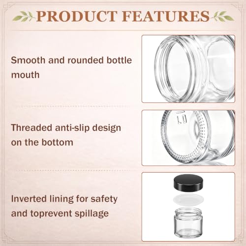 48 Pcs Clear Glass Jars and Dropper Bottles Set, 2 oz Cream Jars with Black Lids 1.7 oz Clear Dropper Bottles, with Label and Mini Spatula, for Essential Oil, Lotions, Massage Oil, Spa Salon - color: Clear