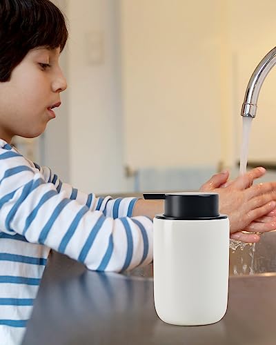 BosilunLife Foaming Soap Dispenser - Ceramic White Soap Dispenser Bathroom Small Foam Hand Dispenser Refillable Kitchen Dish Soap Bottle Hand Wash Dispenser - color: White-foam Pump