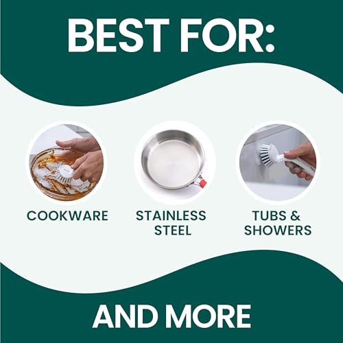 Scotch-Brite Handy Brush, Small and Durable Dish Brush with Handle for Scrubbing Hard-to-Reach Cookware, Tubs, Sinks, Car Tires, and More without Scratching, Antimicrobial, and Rinses Clean