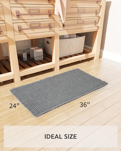 tchdio Waffle Bath Mat Rug, Super Absorbent Non Slip Bath Mats for Bathroom Mat Ultra Soft Bathmat Machine Washable Bathroom Rugs with Tassels, Bath Rugs Beside Tub, 24" x 36" - color: Dark Grey, size: 24" x 36"