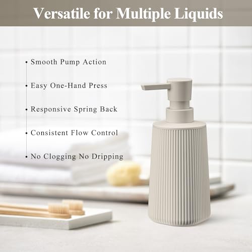 Beige 2 Pack Hand Soap Dispensers Set with No Rust Pump for Bathroom and Kitchen Countertops Refillable Matte Striped Plastic 8.5 oz - color: Beige Set of 2
