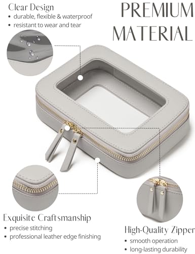 Popvibe Clear Makeup Case Set Toiletry Bag Travel Large Clear Cosmetic Bag with Zipper, Big Make Up Bag Organizer Women Traveling TSA Approved Transparent Bag Car for Essentials, Beige Grey - color: Beige Grey, style: Dual Elegance