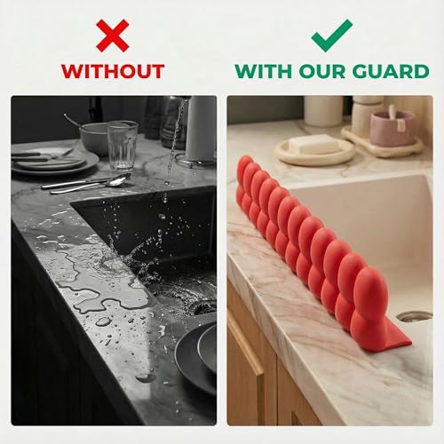 Silicone Sink Splash Guard for Kitchen & Bathroom - 20" Water Barrier with Suction Cups. Faucet Splash Catcher to Keep Clothes Dry & Countertop Clean. - color: Cherry Red