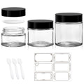 3 Pack Clear Glass Jars with lids, 4 oz, 2oz and 1 oz, Reusable Sample Jars | Small Cosmetic Containers with Inner Liners, Leak-Proof Travel Jars for Lotions, Scrubs, and Candle Making, Labels & Spatulas - color: Clear-1-3oz-3pcs